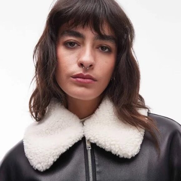 MANGO Women's Detachable Sheepskin Collar Jacket Black Size - Small - Picture 2 of 15